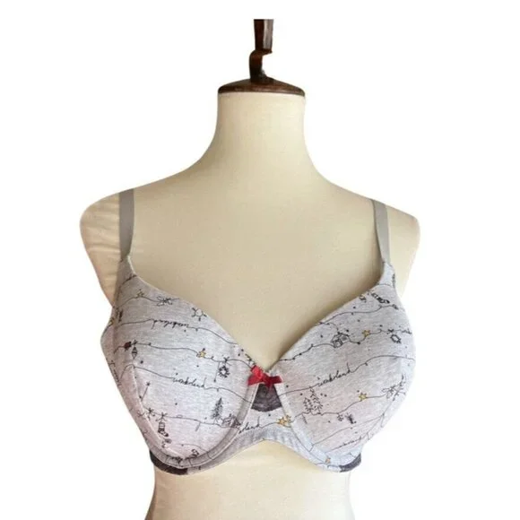 Ambrielle Holiday Decoration Wonderland Print Organic Cotton RacerBack Bra Multi - Picture 8 of 11
